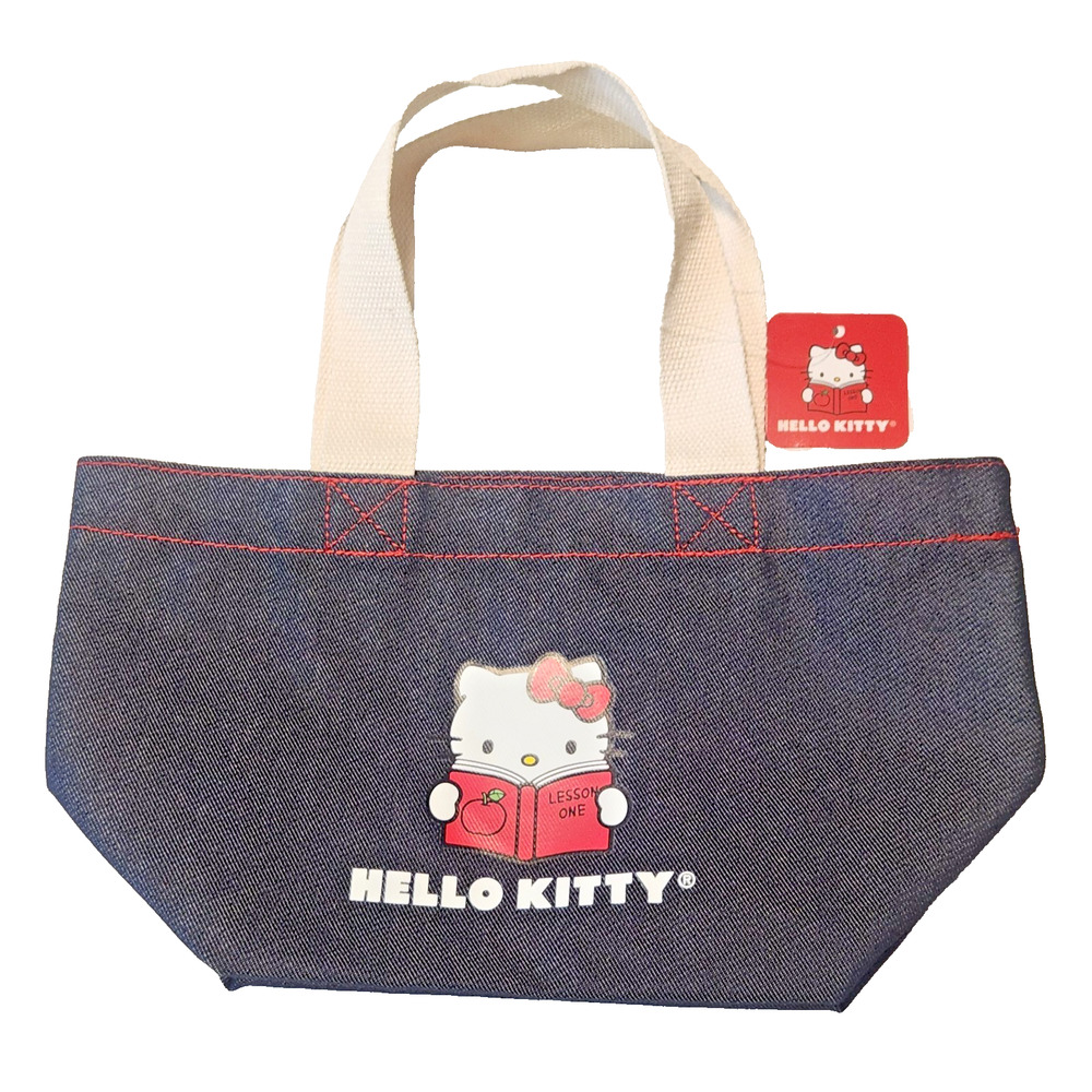 Sanrio Hello Kitty Small Lunch Tote Kinokuniya Book Bag Cute Faux Denim NEW!